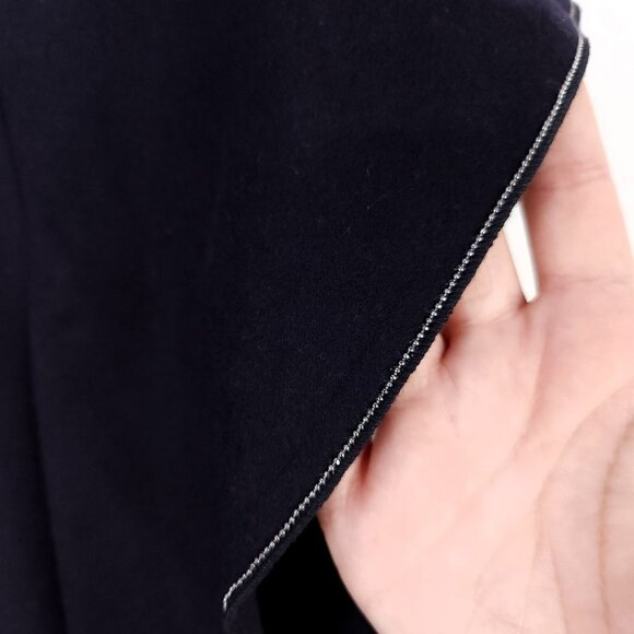 Fabiana Filippi Merino Wool Cashmere Dress Size 12 Blue Ruffle Shift Beads Trim - Picture 10 of 13